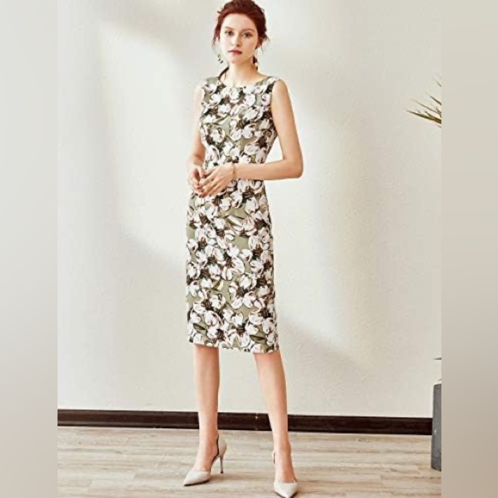 Roeyshouse Sleeveless Floral Print Sheath Dress Knee Length